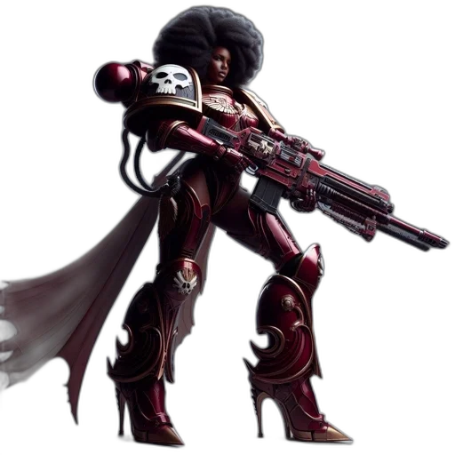 weapon, concept art, cyberpunk, fantasy art, comic book art, armored, woman, afro transparent PNG cut-out