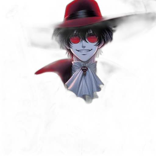 hat, mask, face, creature, concept art, comic book art, anime, watercolor transparent PNG cut-out