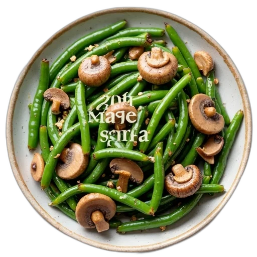 food, earth tones, green, plate, beans, mushrooms, presented, words transparent PNG cut-out