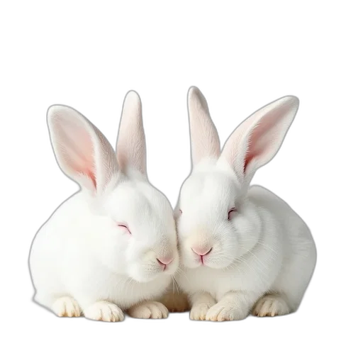 animal, food, photorealistic, 3d render, two, white, rabbits, long transparent PNG cut-out