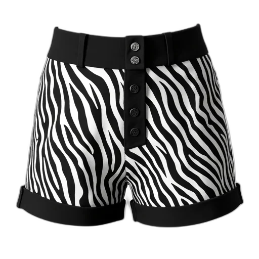 monochrome, pair, black, white, zebra, print, shorts, button transparent PNG cut-out