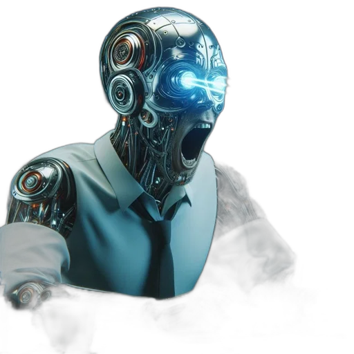 robot, mask, staff, concept art, cyberpunk, 3d render, comic book art, blue transparent PNG cut-out
