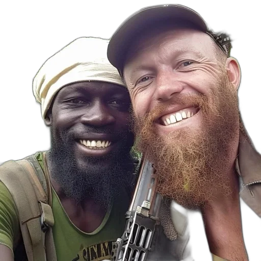 hat, weapon, two, men, beards, one, white, head transparent PNG cut-out