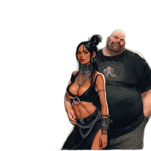 weapon, concept art, comic book art, cyberpunk, fantasy art, two, individuals, stand transparent PNG cut-out