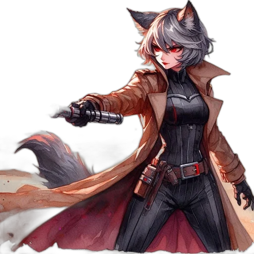staff, weapon, jacket, concept art, fantasy art, watercolor, anime, monochrome transparent PNG cut-out
