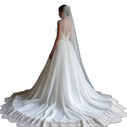 dress, crown, 3d render, photorealistic, concept art, monochrome, wedding, long transparent PNG cut-out