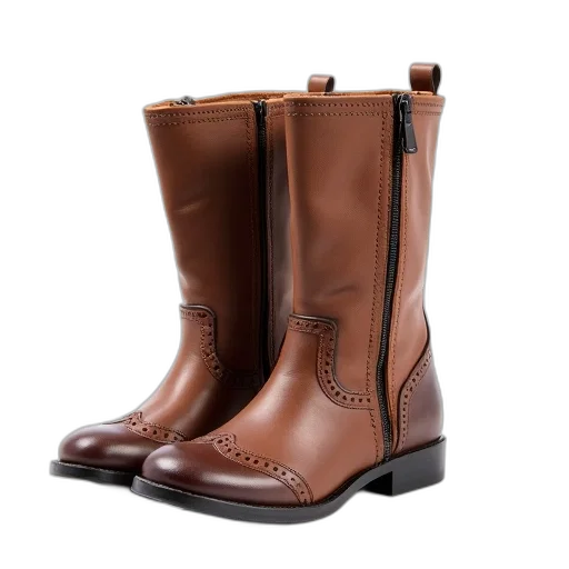 shoes, pair, brown, leather, boots, zipper, side, lace transparent PNG cut-out