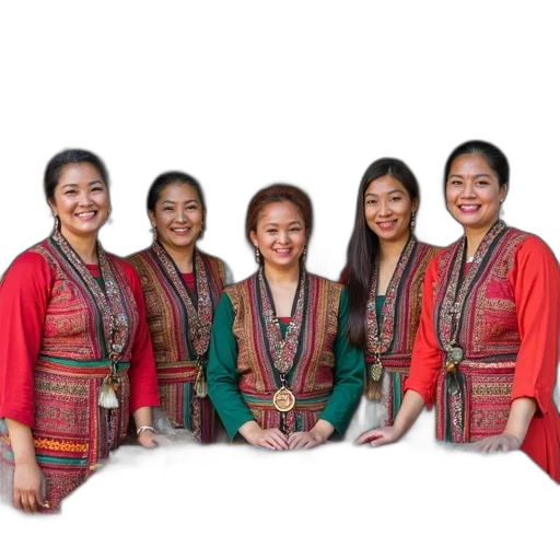 staff, jewelry, red, earth tones, group, women, wearing, colorful transparent PNG cut-out