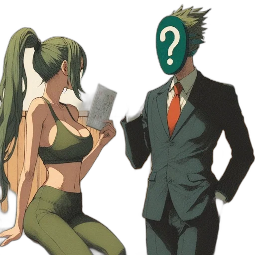 mask, concept art, anime, comic book art, cartoon, green, two, animated transparent PNG cut-out