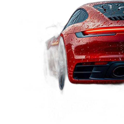 car, photorealistic, concept art, 3d render, red, sports, parked, wet transparent PNG cut-out