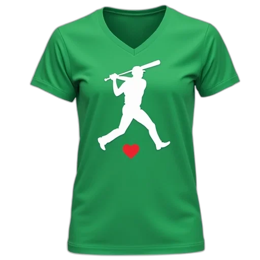 green, t-shirt, white, baseball, graphic, front, features, silhouette transparent PNG cut-out