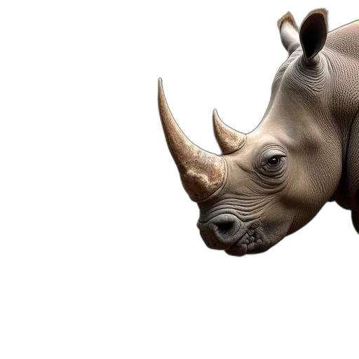 animal, creature, photorealistic, 3d render, baby, rhino, looking, adult transparent PNG cut-out