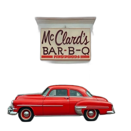 food, car, 3d render, photorealistic, concept art, vintage, red, parked transparent PNG cut-out