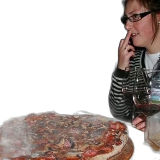 food, two, people, enjoy, meal, large, pizza, wine transparent PNG cut-out