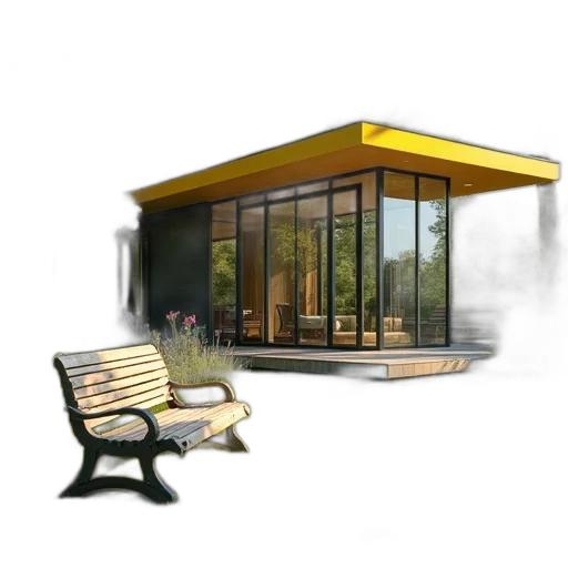 furniture, building, 3d render, concept art, photorealistic, pixel art, fog, golden transparent PNG cut-out