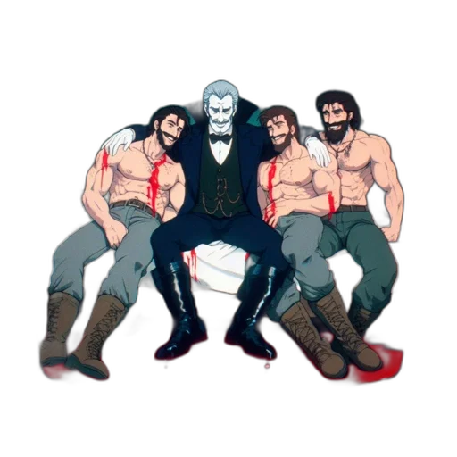 comic book art, concept art, pixel art, cartoon, three, men, one, casual transparent PNG cut-out