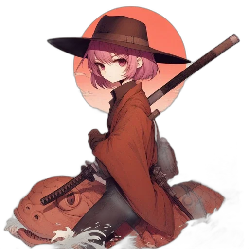 hat, weapon, staff, jacket, fantasy art, concept art, watercolor, anime transparent PNG cut-out