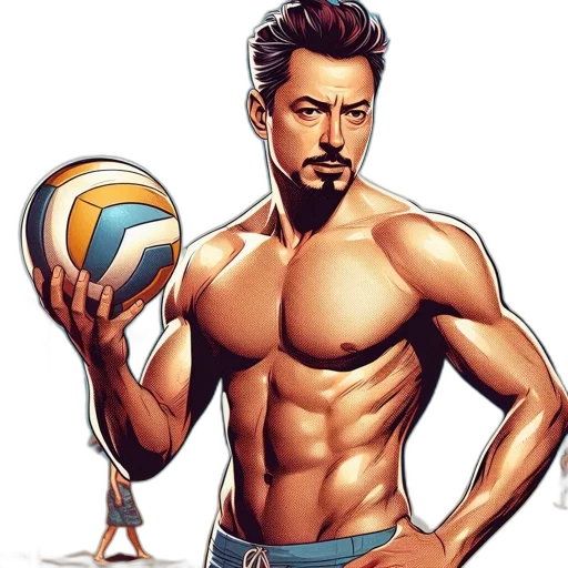 cartoon, comic book art, photorealistic, fantasy art, beach, fit, man, beard transparent PNG cut-out