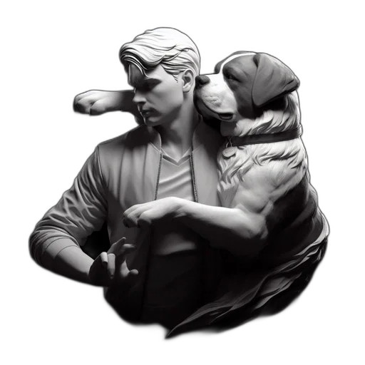 creature, concept art, comic book art, photorealistic, pixel art, monochrome, sculpture, presents transparent PNG cut-out