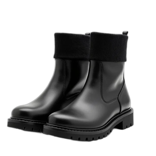 shoes, pair, black, high-top, boots, ribbed, cuff, thick transparent PNG cut-out