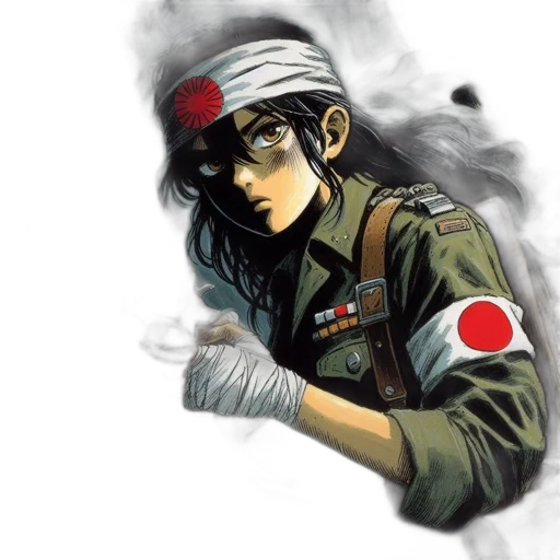 weapon, hat, jacket, face, comic book art, concept art, anime, photorealistic transparent PNG cut-out