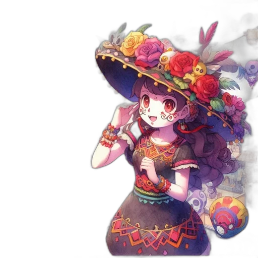 staff, flower, mask, dress, fantasy art, concept art, pixel art, watercolor transparent PNG cut-out