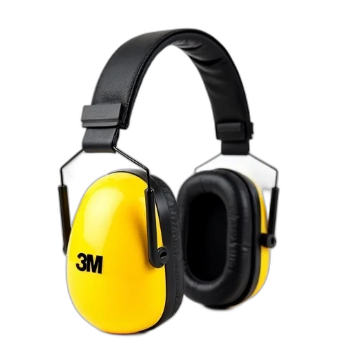 3d render, pair, yellow, black, ear, muffs, brand, name transparent PNG cut-out