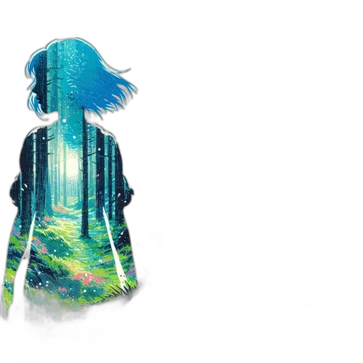jacket, dress, concept art, pixel art, anime, watercolor, blue, green transparent PNG cut-out