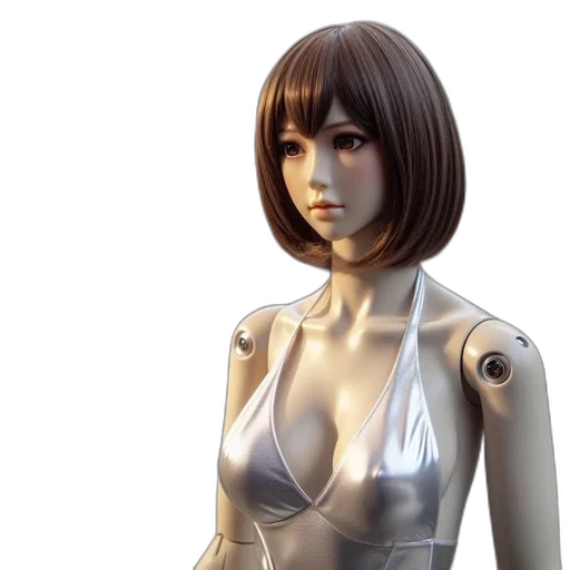 robot, dress, 3d render, concept art, cyberpunk, photorealistic, lifelike, doll transparent PNG cut-out