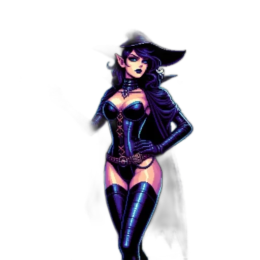 dress, comic book art, concept art, pixel art, fantasy art, neon lights, dark, monochrome transparent PNG cut-out