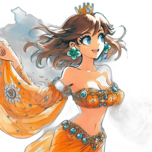crown, dress, jewelry, fantasy art, concept art, watercolor, anime, fire transparent PNG cut-out