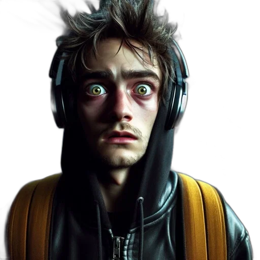 jacket, face, creature, robot, concept art, cyberpunk, photorealistic, comic book art transparent PNG cut-out