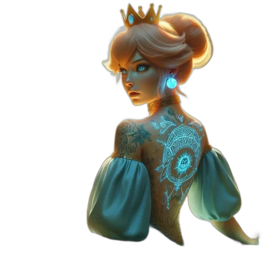 crown, dress, jewelry, concept art, fantasy art, 3d render, pixel art, blue transparent PNG cut-out