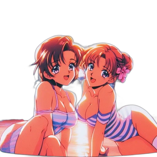 vaporwave, anime, cartoon, concept art, underwater, beach, sunset, neon lights transparent PNG cut-out