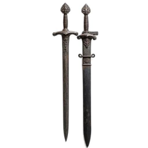 sword, weapon, staff, jewelry, 3d render, concept art, fantasy art, pair transparent PNG cut-out