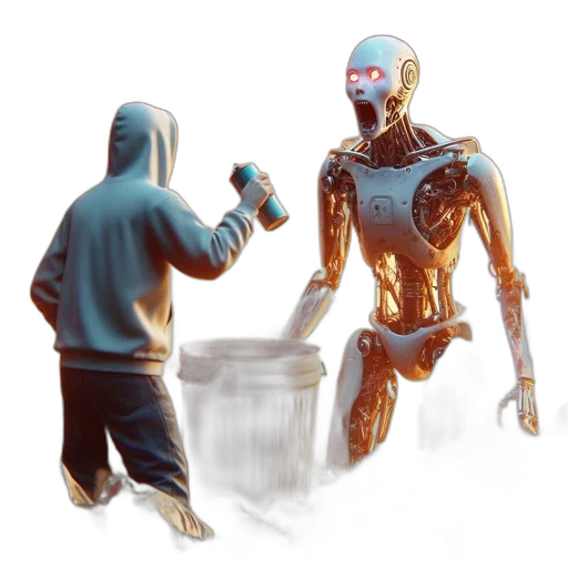 robot, concept art, 3d render, comic book art, cyberpunk, underwater, outer space, hooded transparent PNG cut-out