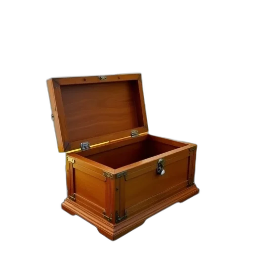 furniture, jewelry, crown, staff, 3d render, wooden, chest, hinged transparent PNG cut-out