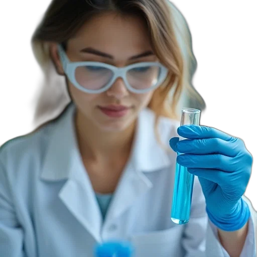 staff, woman, lab, coat, holding, test, tube, filled transparent PNG cut-out