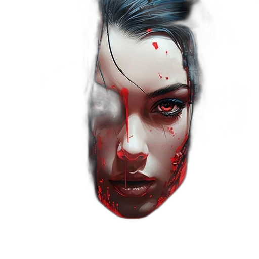face, mask, comic book art, concept art, cyberpunk, photorealistic, red, dark transparent PNG cut-out