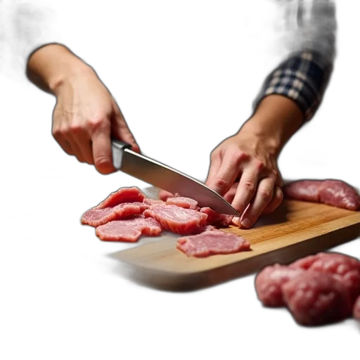 food, weapon, animal, photorealistic, 3d render, person, slicing, piece transparent PNG cut-out