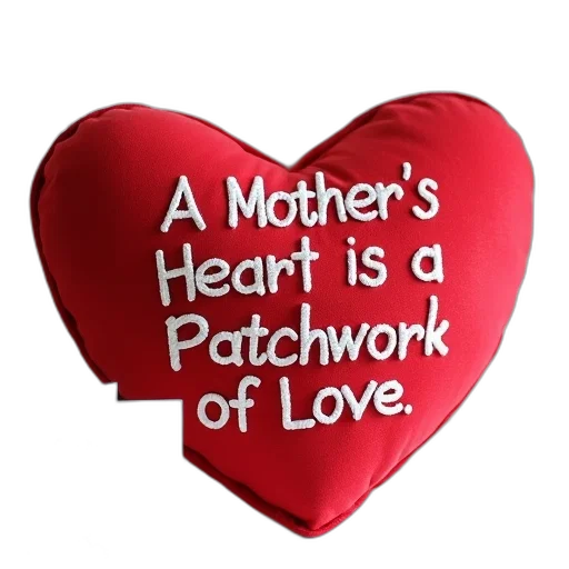 red, white, heart-shaped, pillow, phrase, mother, heart, patchwork transparent PNG cut-out