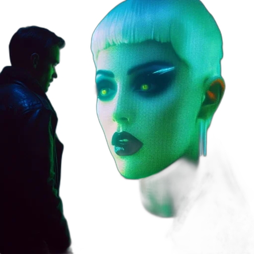 face, mask, jacket, cyberpunk, vaporwave, concept art, 3d render, neon lights transparent PNG cut-out
