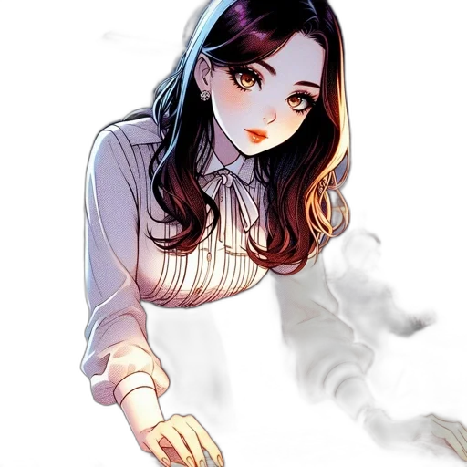 staff, face, hair, dress, comic book art, anime, concept art, cartoon transparent PNG cut-out