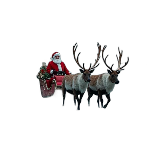 animal, 3d render, concept art, pixel art, santa, his, reindeer, sleigh transparent PNG cut-out