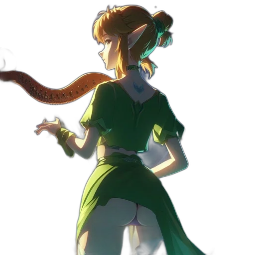 staff, dress, weapon, concept art, anime, fantasy art, cartoon, green transparent PNG cut-out