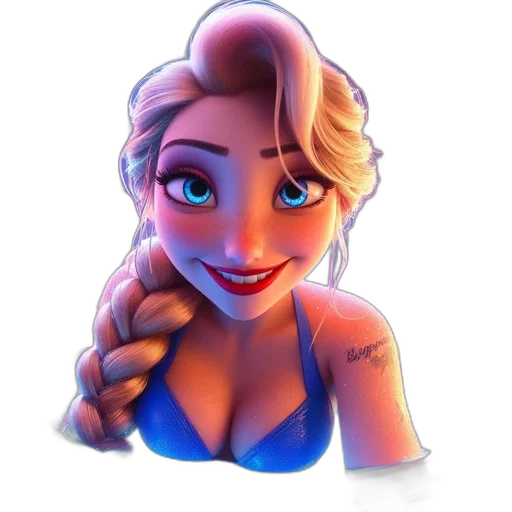 face, dress, crown, staff, cartoon, concept art, 3d render, fantasy art transparent PNG cut-out
