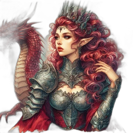 dragon, fantasy art, concept art, comic book art, pixel art, red, dark, woman transparent PNG cut-out