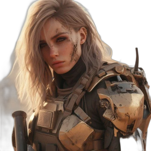 weapon, face, robot, jacket, concept art, cyberpunk, fantasy art, comic book art transparent PNG cut-out