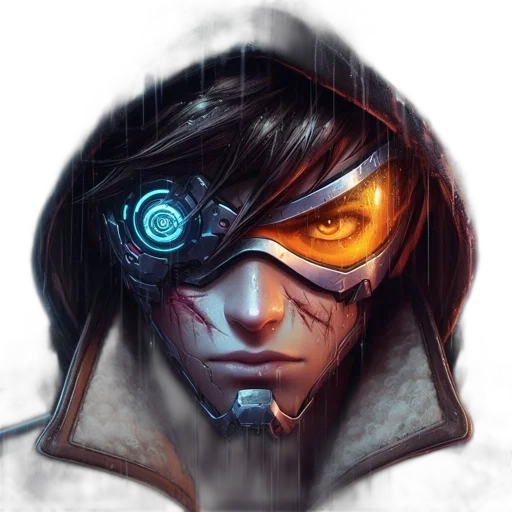 face, mask, robot, staff, cyberpunk, concept art, fantasy art, comic book art transparent PNG cut-out