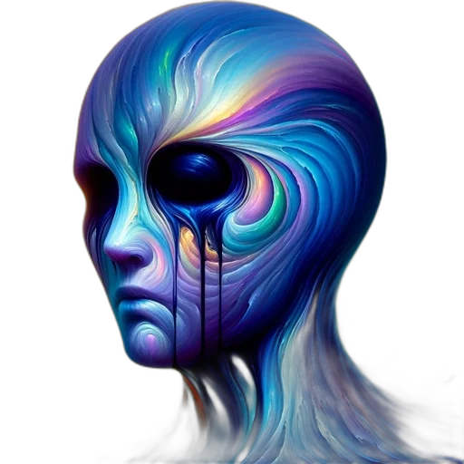 mask, face, creature, hair, concept art, fantasy art, cyberpunk, photorealistic transparent PNG cut-out